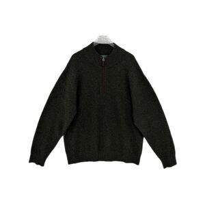 Orvis Men's 100% Wool Dark Hunter Green Speckled Knit 1/4 Zip Pullover Sweater